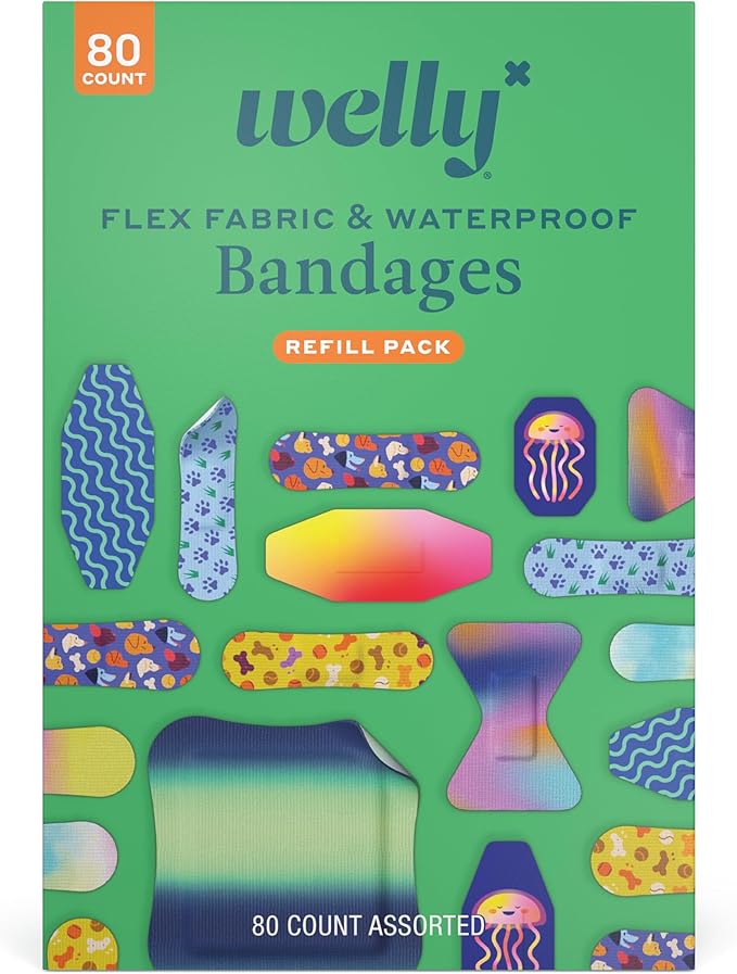 Welly Bandage Family Pack | Adhesive Flexible Fabric & Waterproof Bandages | Assorted Shapes and Patterns for Minor Cuts, ...