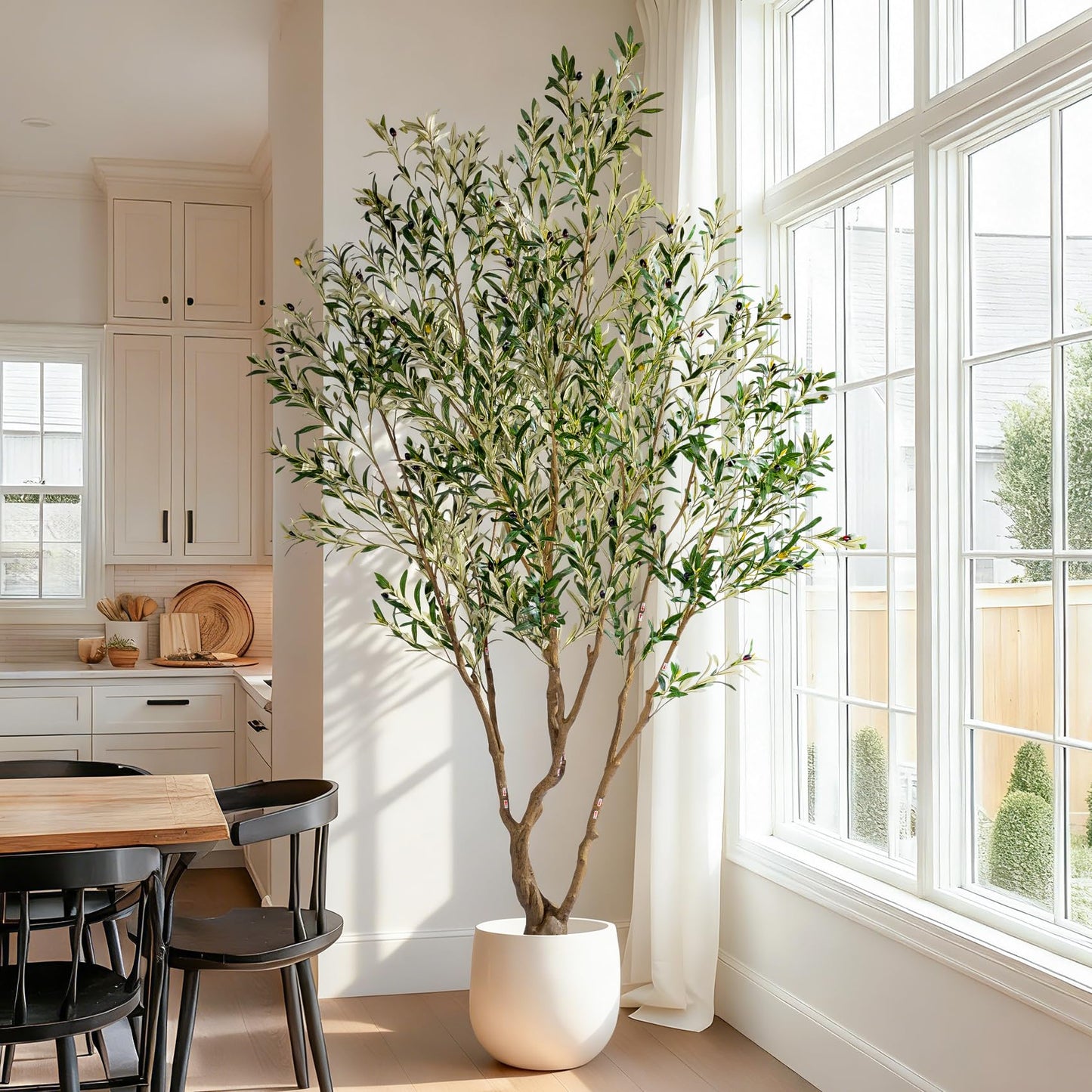7ft Faux Olive Tree with Pot & Moss Artificial Olive Plant Fake Olive Tree for Home Decor, Large Indoor Artificial Trees Faux Plants Indoor Durable Artificial Trees for Living Room/Office