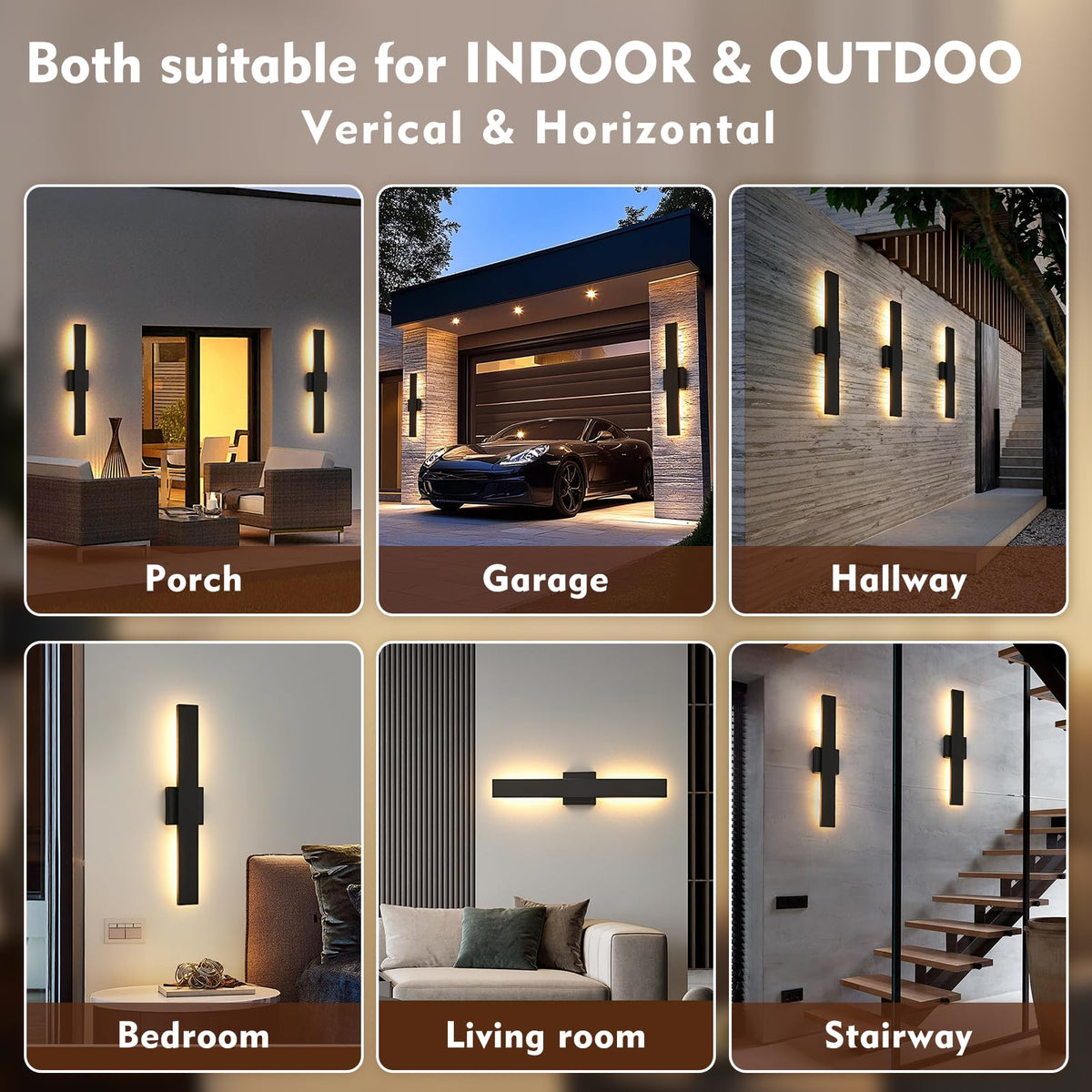 SIONLOM 23.6inch Long Outdoor Modern LED Wall Light,24W Waterproof IP65 Warm White Led Wall Mount Lighting Fixture Black Outdoor Wall Sconces Outside Lights for House Garage Front Door Patio 2Pack