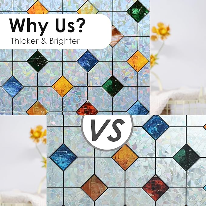 DKTIE Colorful Gem Lattice Pattern Decorative Window Privacy Film Rainbow Stained Glass Window Film Classroom Decor Renter Friendly Decor (S533, 29.5in X 78.7in)