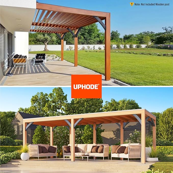 Uphode Heavy Duty Integrated Arc 4''x4''(Actual Tube Dia: 3.2''x 3.2'') 45 Degree Angle Support Pergola Brackets Q235-Steel 2Pack