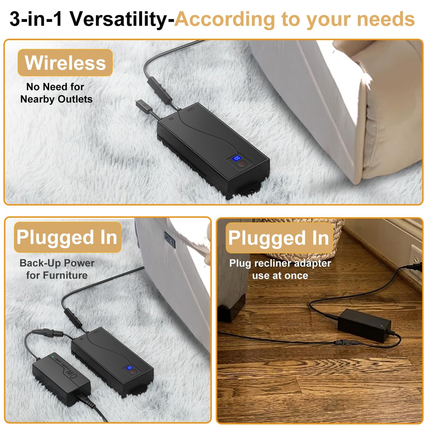 Battery Pack for Reclining Furniture, Recliner Battery Packs Rechargeable 2 Pin, Universal Wireless Batteries for Reclining Furniture with Charger for Electric Recliner,Sofa,Couch,Lift Chair 2500mAh