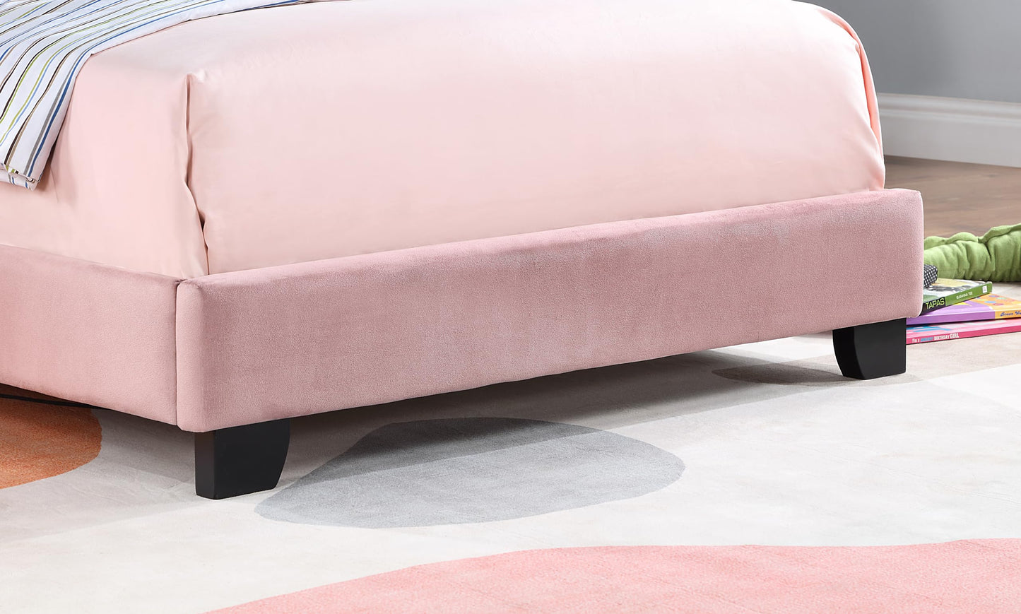Ball & Cast Twin Size Platform Bed, Cute Shell Shaped Headboard Bed-Frame Girls Boys Teens, Velvet Upholstered Beds with Wood Slat Support, No Box Spring Needed, Pink