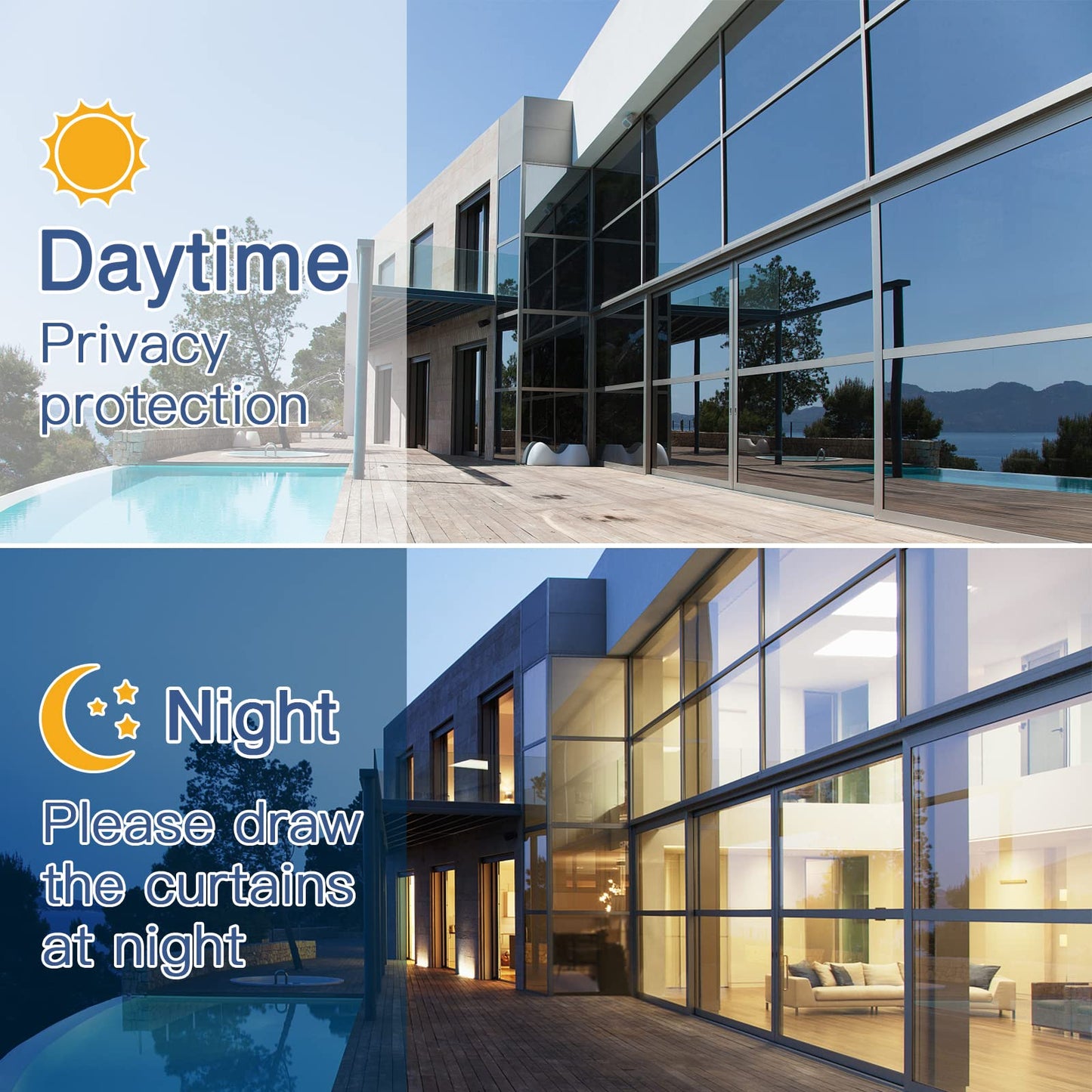 Haton Window Privacy Film One Way Window Tint for Home, Sun UV Blocking Reflective Mirror Film Heat Control, No Glue Static Cling See Out Not in Glass Door Covering, Silver, 17.5" x 78.7"