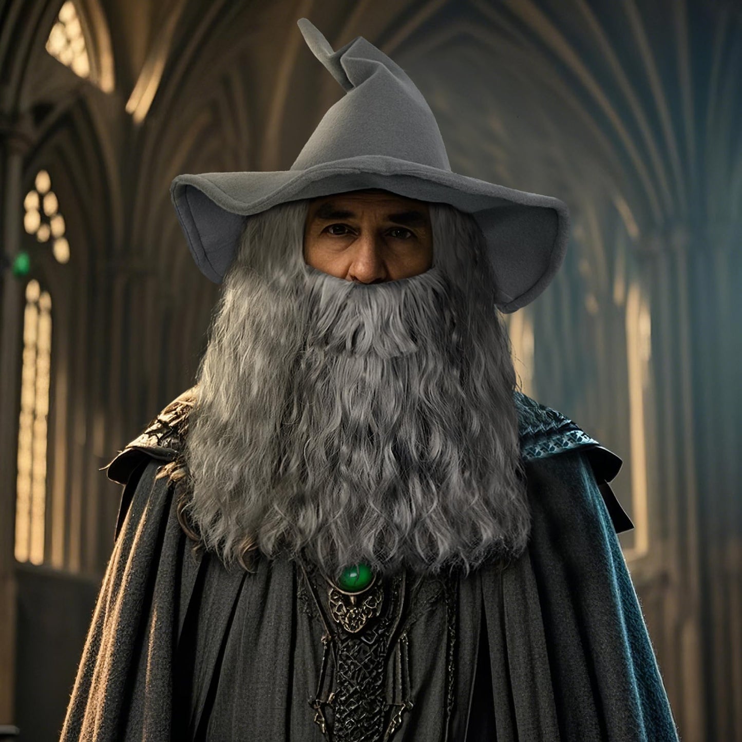 Joukavor Wizard Hat Beard and Wig Costume Accessory for Adults Halloween Cosplay (Grey)