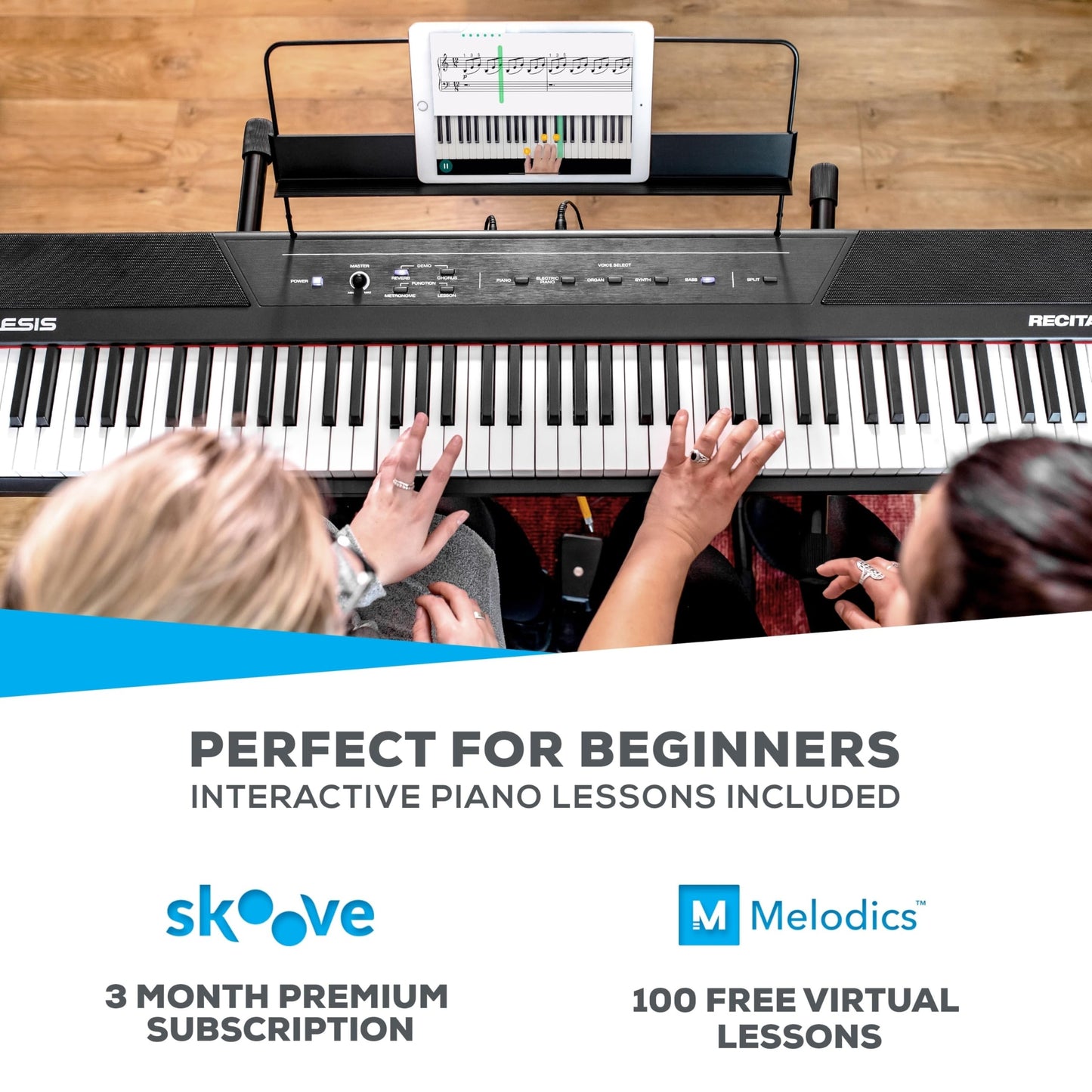 Alesis Recital - 88 Key Digital Piano Keyboard with Semi-Weighted Keys, 2x20W Speakers, 5 Voices, Split, Layer and Lesson Mode, FX and Piano Lessons