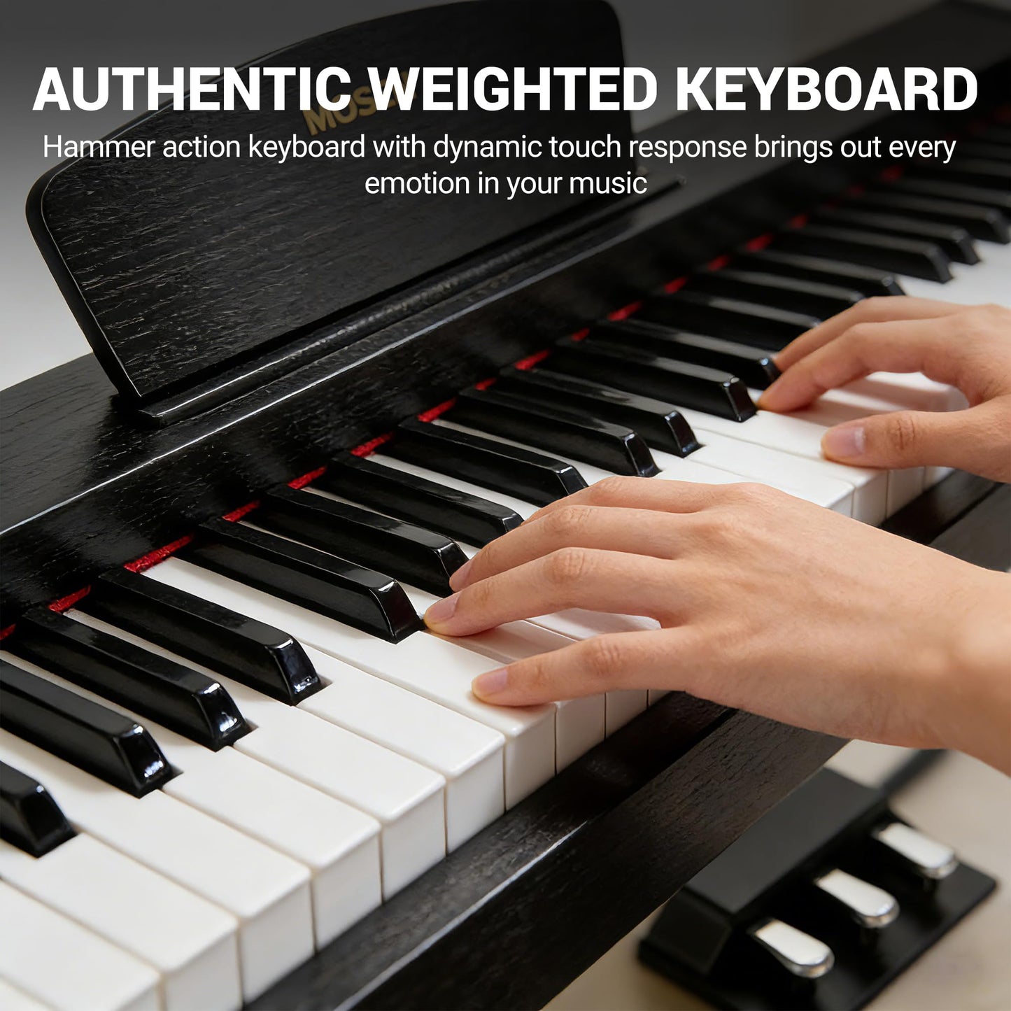 MOSEN Digital Piano 88 Key Weighted Keyboard, Full Size Keyboard Piano, Hammer Action,128 Voices, Recording, 3-Pedal, Music Stand, USB-MIDI MP3 Connecting, Electronic Piano for Beginner, MDP-88, Black