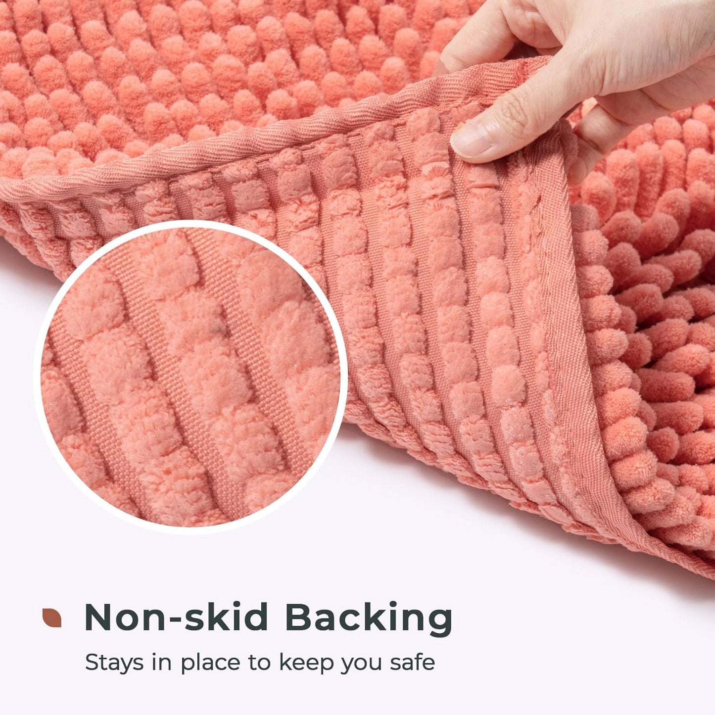 FRESHMINT Large Chenille Bathroom Rugs Mat 36”x24”, Non-Slip Bath Mat for Bathroom Floor & Bathtub, Washable Shower Shag Bath Rugs, Soft Fluffy Thick Water Absorbent Microfiber Shower Mat, Coral