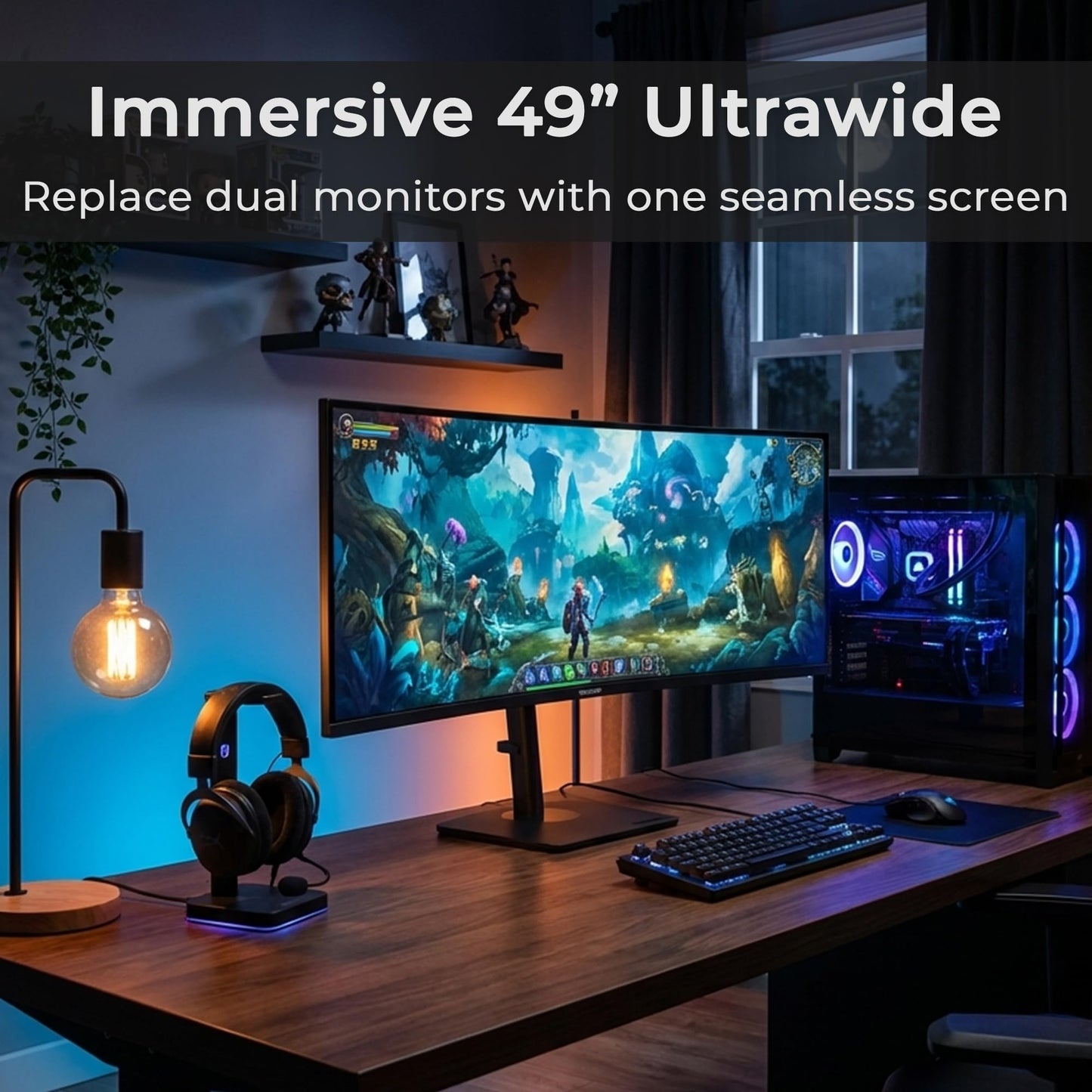 Deco Gear 49" Curved Ultrawide DQHD Monitor, 5120×1440 165Hz 1500R, USB-C 65W KVM, HDR Adaptive Sync, Dual HDMI 2.1, DP 1.4, Speakers, Ergonomic, American Seller