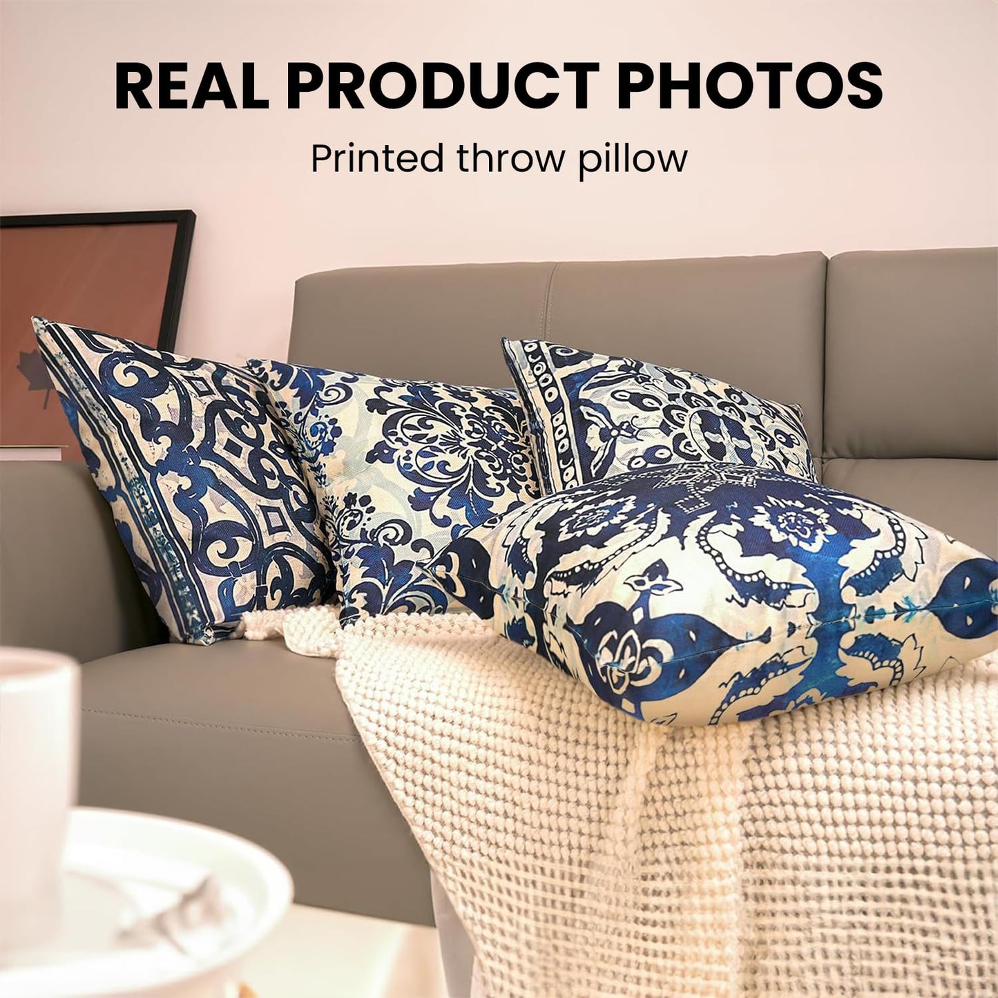 M-Qizi Blue Throw Pillow Covers - Blue Pillow Covers 18x18 Set of 4, Decorative Blue and White Pillow Covers, Chinoiserie Pillow Cover, Chinoiserie Decor