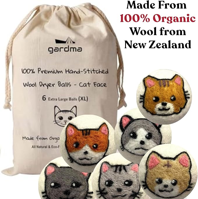 Wool Dryer Balls Organic Premium | 6 Balls XL, Ethically & Humanely Made, Natural Fabric Softener, Laundry Dryer Balls Reusable, Wrinkle Release, Organic Fabric Softener Ball, Say No! to Dryer Sheets