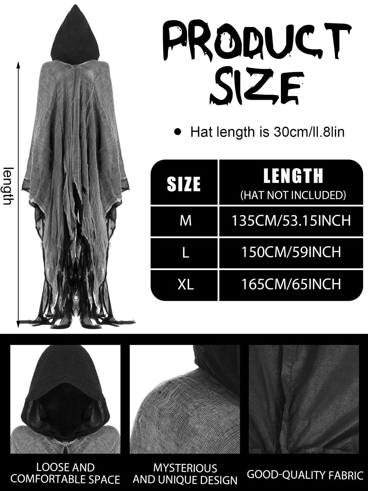 Geyoga 2 Pcs Halloween Hooded Cloak Medieval Renaissance Gothic Wizard Robe Scary Grim Reaper Cosplay Costume for Unisex(Black, Red, L)
