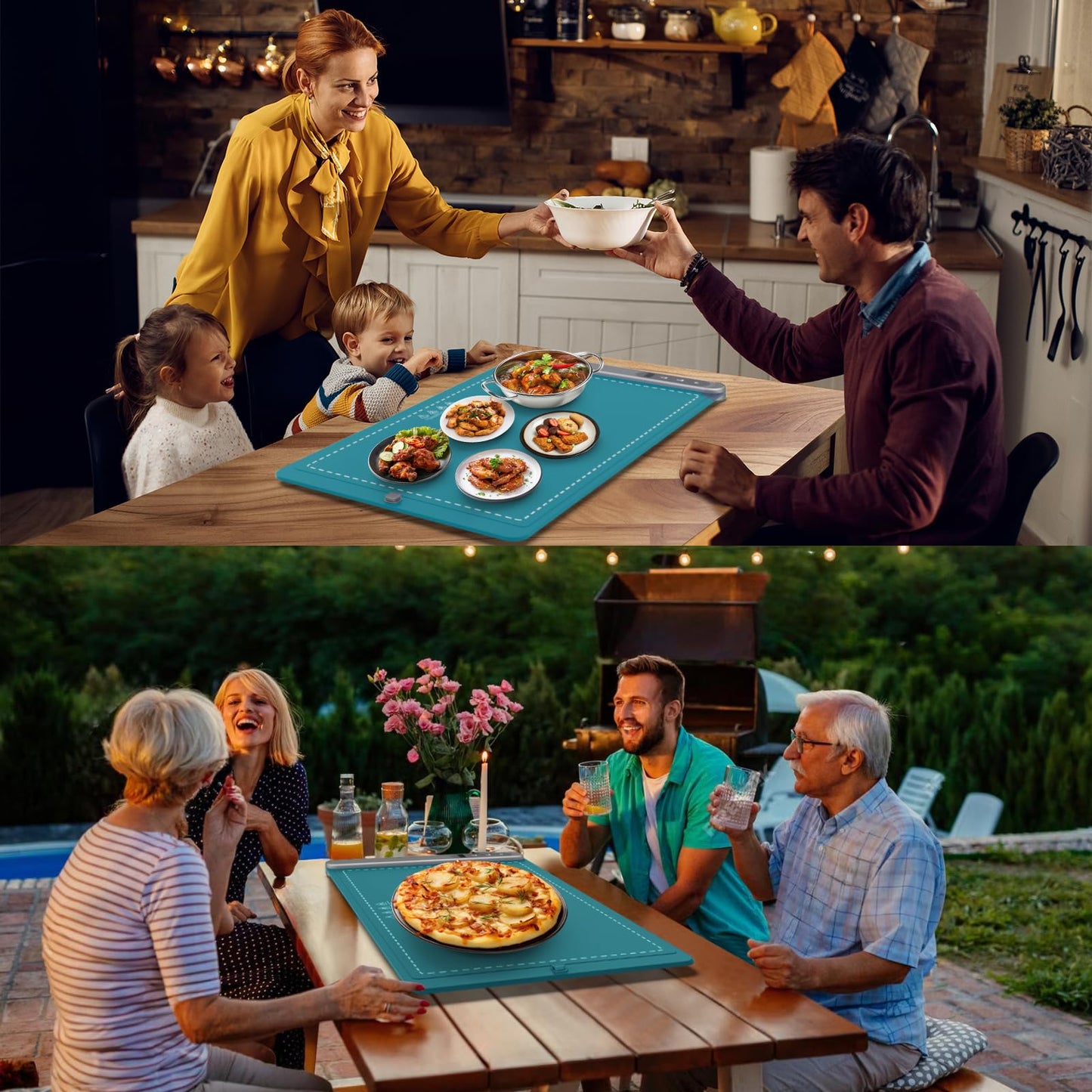 FYY Warming Mat for Food - Rapid and Full Surface Heating, 6 Temp Settings, 6H Timer, Rollable Portable Food Warming Mat, Ideal for Gatherings, Parties, Keep Meal Warm (X Large Size, Dark Green)