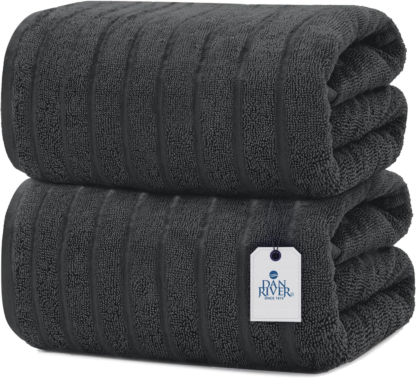 DAN RIVER Pack of 2 Bath Sheet 35x70 Inches, Extra Large Ribbed Gray Bath Towels Oversized, Absorbent Cotton Towels for Bathroom
