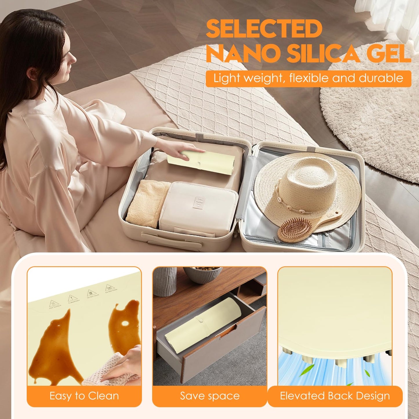 Silicone Warming Mat for Food, Fast Full Surface Heating Electric Warming Tray, 9 Level Temperature Adjustable Warming Kitchen Mat, Roll Up Food Warmer Mat for Countertop, Party, Travel