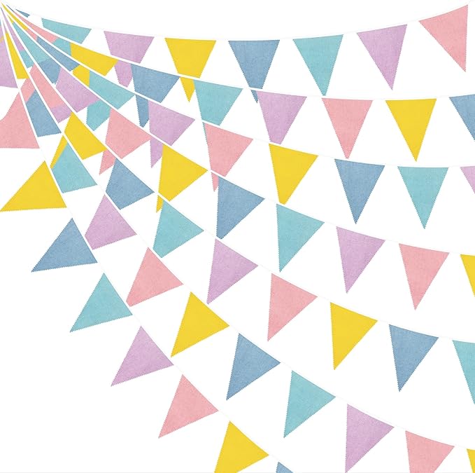 46Ft Pastel Party Decorations Macaron Burlap Banner Triangle Pennant Flag Macaron Linen Bunting Garland Streamers for Vint...