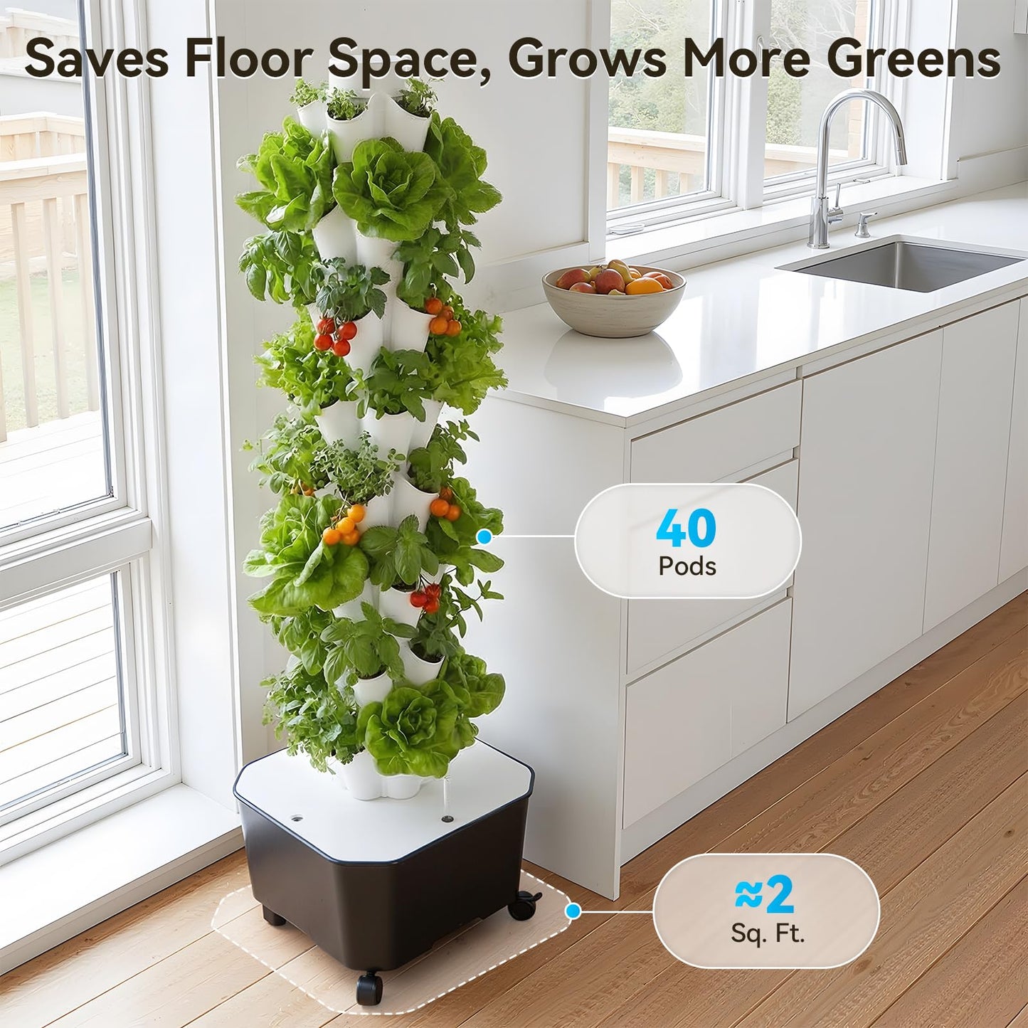 BAOSHISHAN Hydroponics Tower, 40 Pods 8 Tiers Vertical Hydroponic Growing Tower with Automatic Water Circulation for Leafy Greens and Herbs