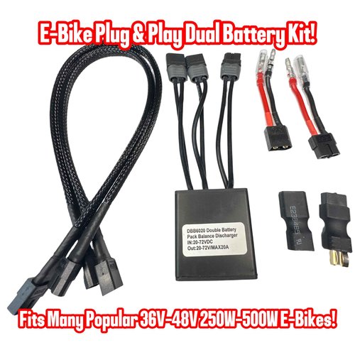 ElectricAllWheel Universal Dual Battery Discharge Balancer Kit (20A)(Bullet, T-Plug, XT60) for 500W and 750W E-Bike (Max Current 20Amp), black