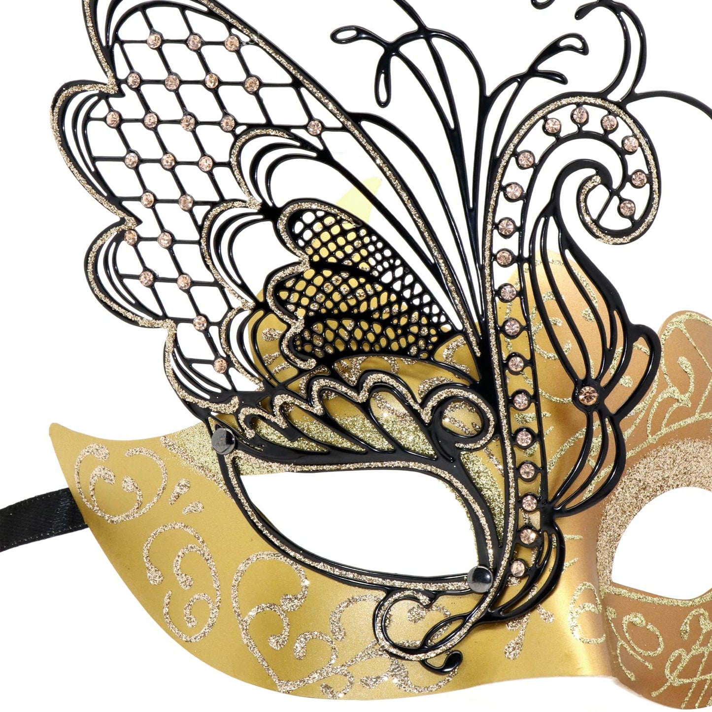 Mysterious Venetian Butterfly Lady Masquerade Halloween Party Mask Evening Prom Ball Mask Bar Costumes Accessory (Black-Gold)