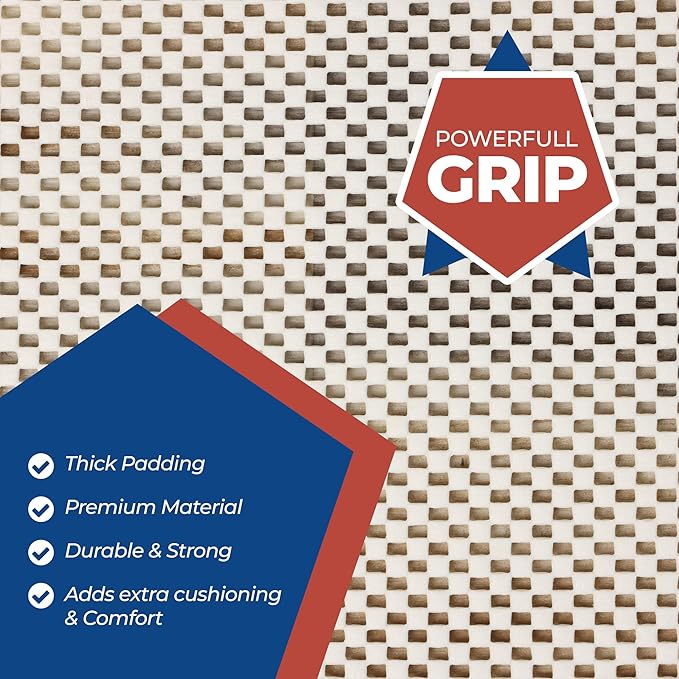 Superior Rio Reversible Rug Pad, Non-Slip, Non-Skid, Thick Mesh Design, Floor Protector, Padding, Furniture Gripper Mat, Slide Stopper, Foam Grip, Polymer Coated Polyester, 12' x 18', Cream