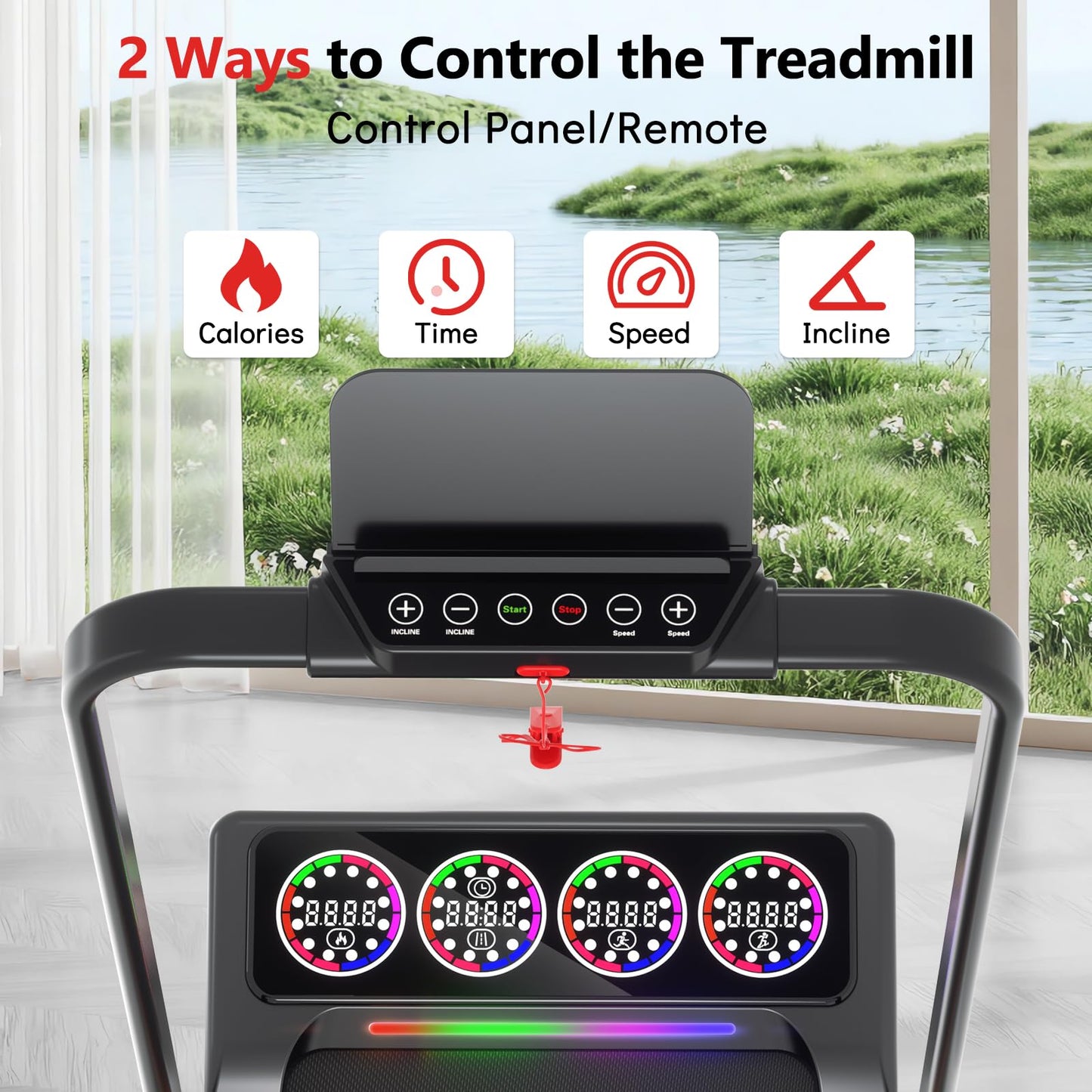Ecogou Walking Pad Treadmill with 12% 12-Level Auto Incline,2 in 1 Foldable Under Desk Treadmill with Handle Bar,450 lbs Capacity RGB LED Screen Compact Treadmills for Home Hiking