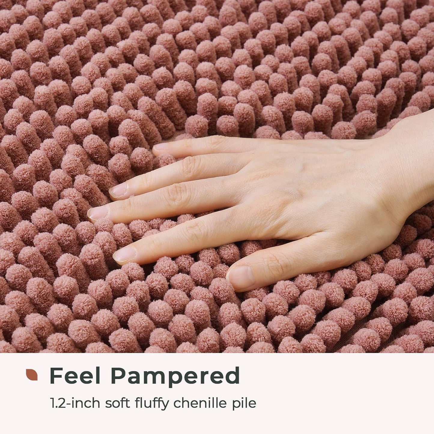 FRESHMINT Chenille Bathroom Rugs Mat 32"x20", Non-Slip Bath Mat for Bathroom Floor & BathTub, Washable Soft Shower Shag Bath Rugs, Durable Fluffy Thick Water Absorbent Microfiber Shower Mat, Rust Pink