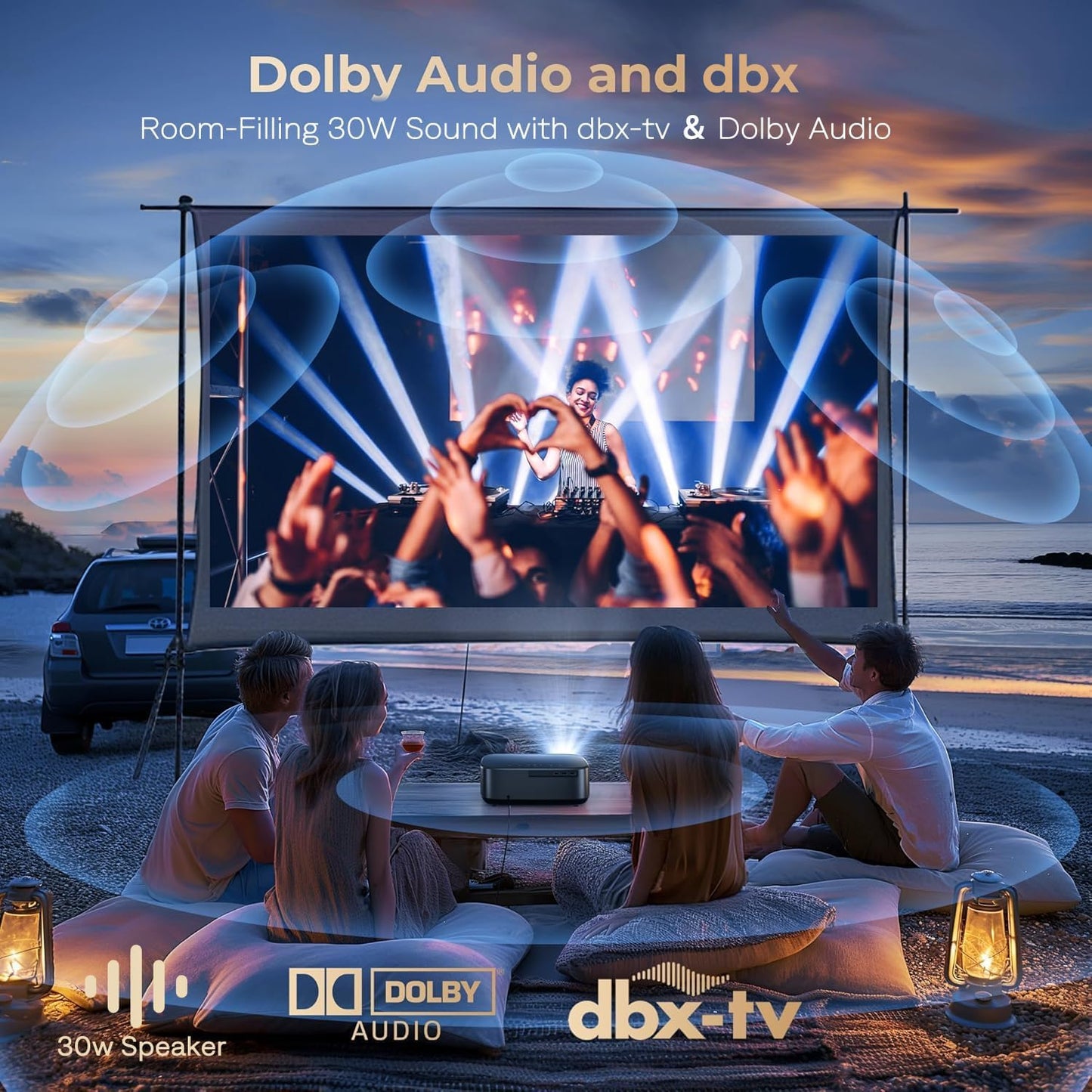 [2500 ANSI & 30W Speakers] Alvar 4K Support Projector with WiFi 6 and Bluetooth, dbx-tv Sound, Built in NetfIix App & DoIby Audio Outdoor Proyector, Auto Focus & Keystone Native 1080P Smart Projector