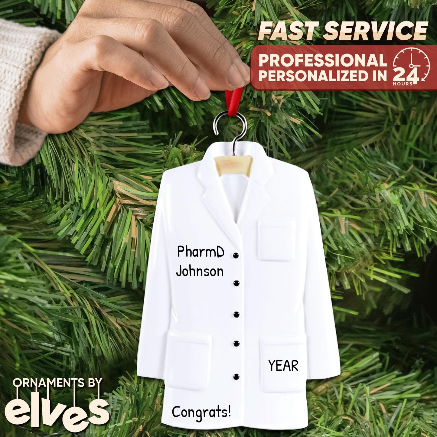 3D Personalized White Coat Ornament 2025 | Custom Christmas Tree Gift Name & Year for Doctors, Nurses, Pharmacists, Veterinarians, Dentists, and Medical Students | Lab Coat Ceremony School Graduates