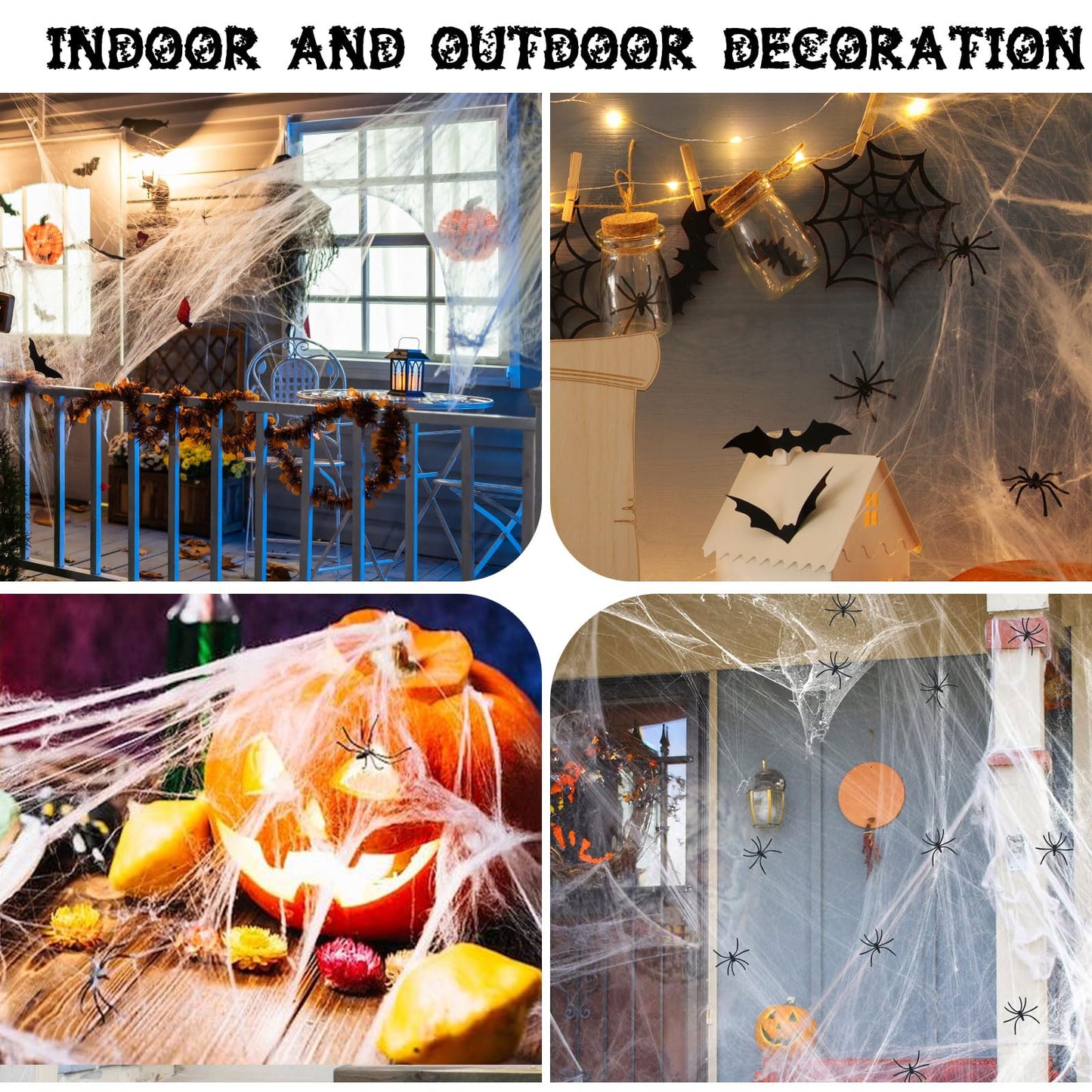 Famoby 1200 sqft Halloween Spider Webs & 50pcs Fake Spiders Super Stretch Cobwebs for Halloween Theme Decoration Indoor and Outdoor Party Supplies