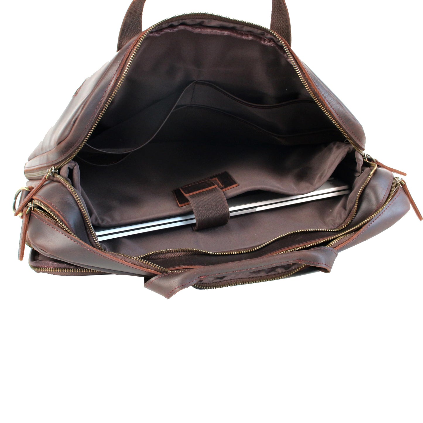 18" Full Grain Leather Briefcase, Premium Vintage Business Laptop Bag, Spacious Executive Work Bag for Office & Travel