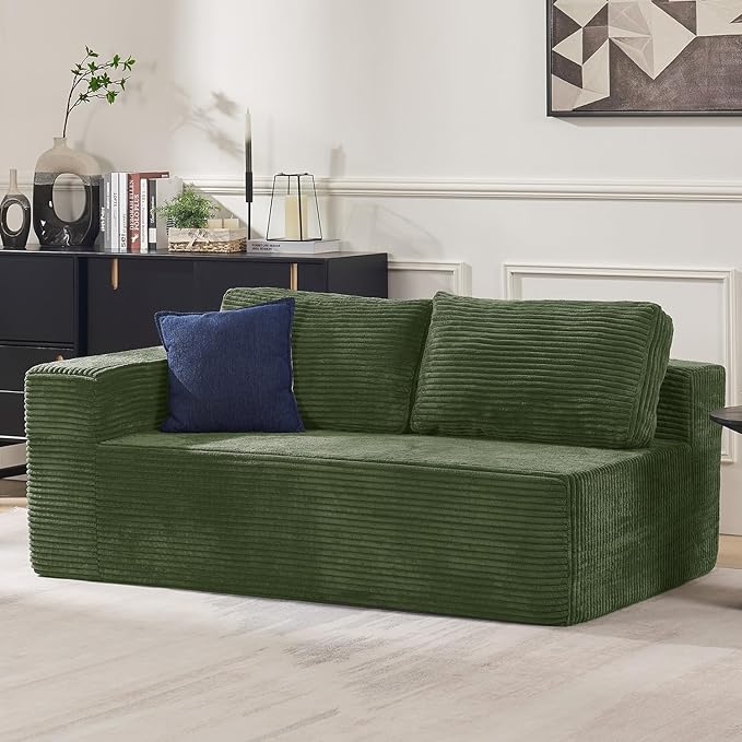 Furnify 67" Loveseat Sofa, Cloud Modular Couch, Upholstered Floor Sofa with Deep Seat, Upholstered Foam Sofa for Bedroom Living Room, No Assembly Required (Green, Plush Corduroy Fabric)