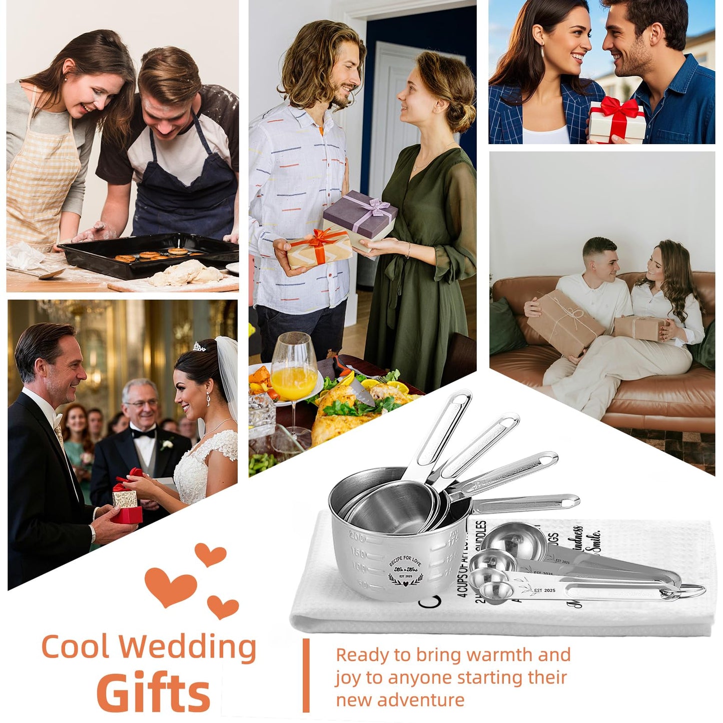 Wedding Gifts for Couples 2025,Engagement Gifts for Couples,Mr and Mrs Gifts,Cool Bridal Shower Gifts for Bride to Be,Bride Gifts Measuring Cups and Spoons Set for Newlywed Couple