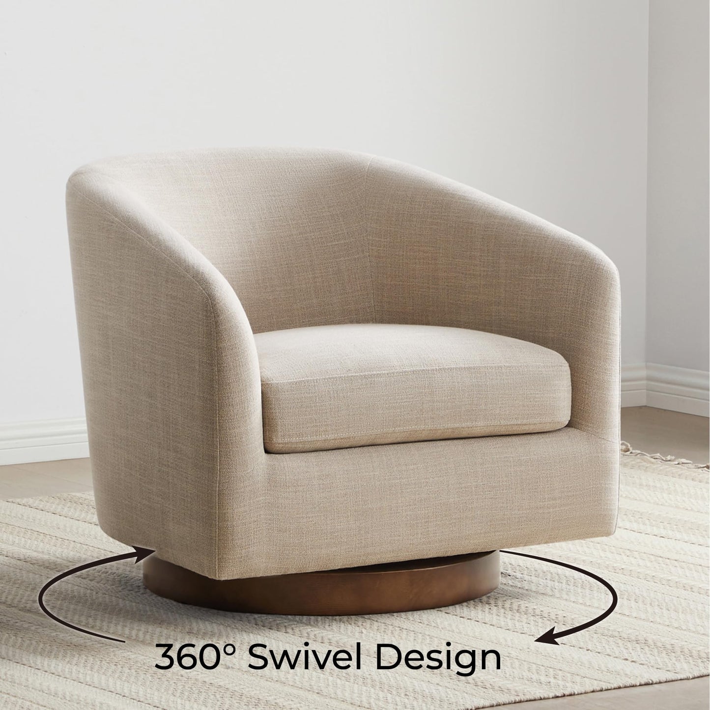 CHITA Swivel Accent Chair, FSC Certified Upholstered Fabric Barrel Chair for Living Room, Fully Assembled, Flax Beige