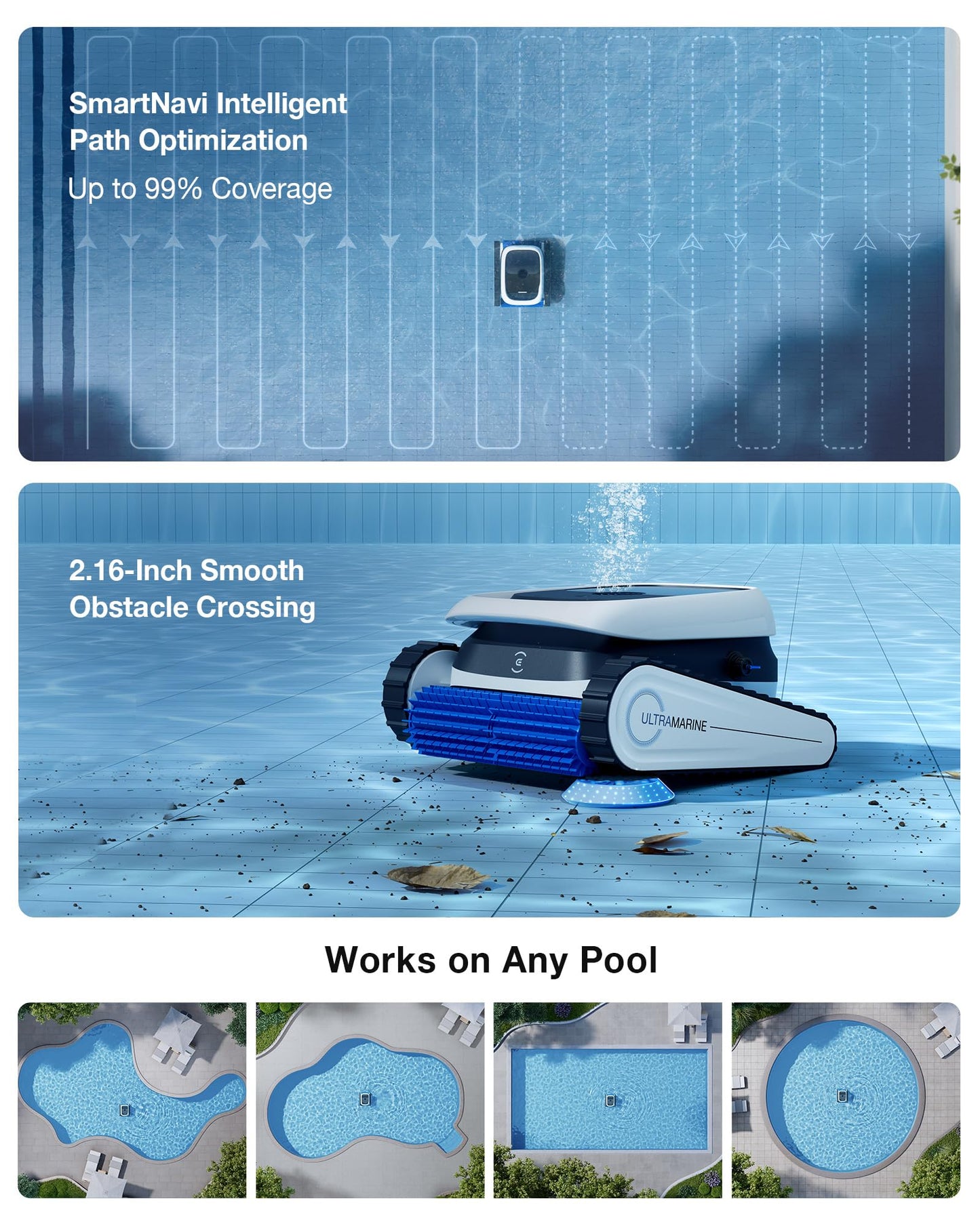 ECOVACS Ultramarine P1 Care Kit Pool Cleaner Robot, 4800GPH UltraPure Suction, Dual-Layer Filtration, 180 Min Runtime, SmartNavi Navigation, App Control, Cordless Pool Vacuum for Floor & Wall
