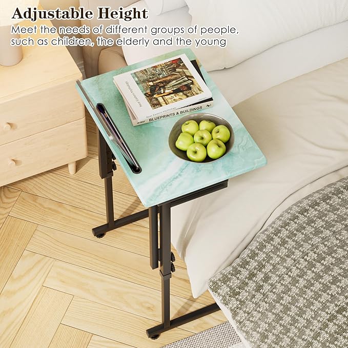 Fleecy day Folding TV Tray Table,Adjustable TV Dinner Table with Sturdy MDF Top,Eating Trays for Living Room with No Assembly Required (Sea Blue,2Pcs)