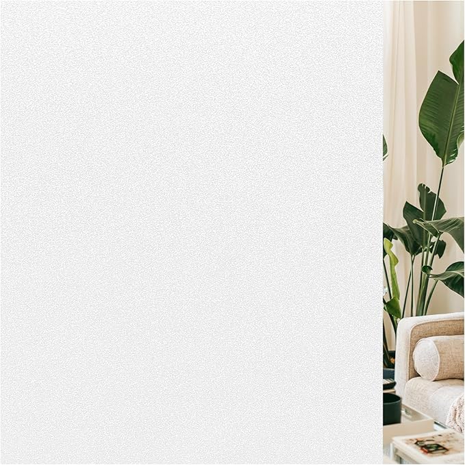 LUTE Window Privacy Film, Frosted Glass Window Film, Static Cling Heat Control Frosting Glass Sticker Removable, Non-Adhesive Opaque Covering for Bathroom Home Office Door (White, 35.4" x 157.4")
