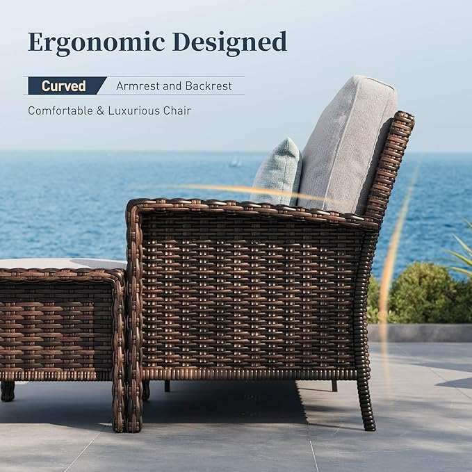 SUNSHINE VALLEY Patio Furniture Set with Swivel Chairs, High Back Wicker Rattan Furniture with 5.5" Thick Cushions and Coffee Table, Outdoor Conversation Set for Backyard Deck,5 Seats, Grey