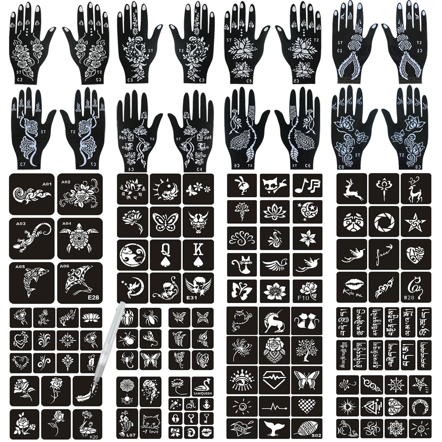 Henna Tattoo Stencils 138 PCS, 24 Sheets Airbrush Tattoo Templates,Reusable Tattoo Stencils Kit for Women Teens Girls,DIY Tattoo