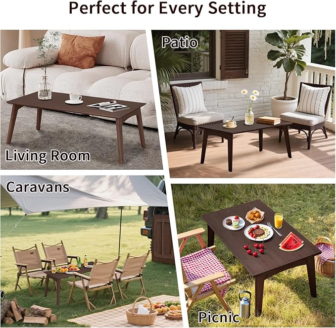 Kuabner Bamboo Coffee Table Foldable Japanese Floor Desk Folding Low Tea Table No Assembly 26x16x12in Portable Bedroom Living Room Furniture for Dining Working Studing Relaxing (Chestnut, Large)