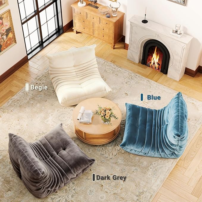 Bean Bag Chairs for Adults - Comfy High-Density Foam Fireside Chair, Adult Size, Soft Dutch Velvet Cover Beanbag Couch, Versatile for Living Room, Bedroom, Dorm, Reading & Gaming (Grey)