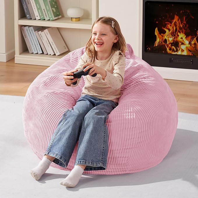 Homguava 2FT Bean Bag Chair,Teardrop Bean Bags Small Beanbag Chair with Memory Foam Filled and Ultra Soft Corduroy Cover for Living Room, Bedroom (Light Pink)