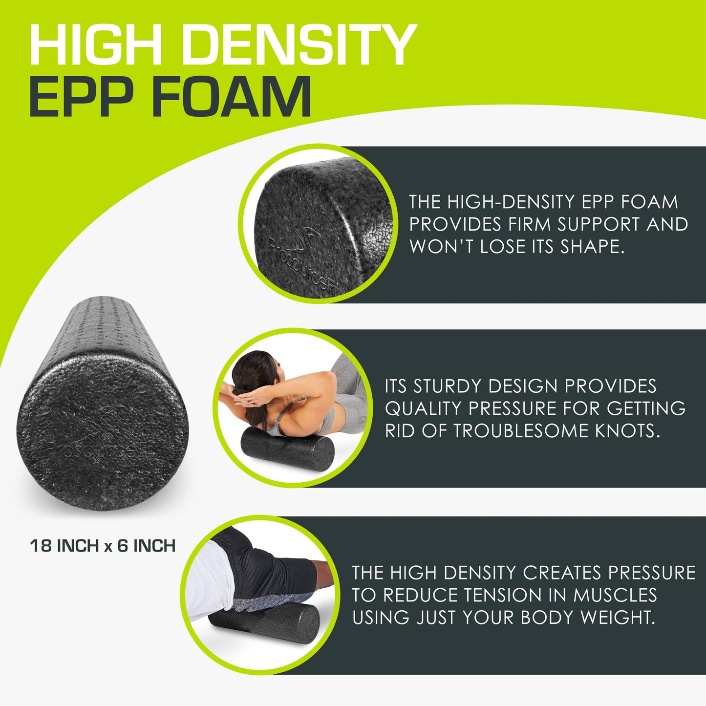 ProsourceFit High Density Foam Rollers long, Firm Full Body Athletic Massage Tool for Back Stretching, Yoga, Pilates, Post Workout Muscle Recuperation