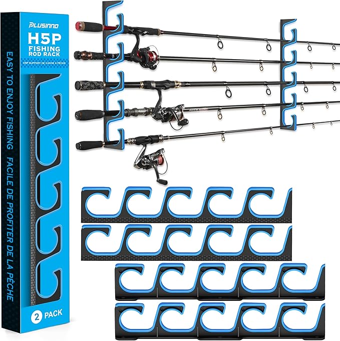 PLUSINNO H5P Fishing Rod/Pole Holders for Garage, Wall or Ceiling Mounted Fishing Rod Holder with Soft Protective Pad, Fis...