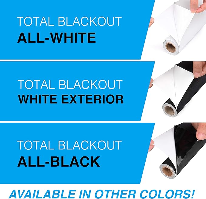 Total Blackout Window Film: 100% Light Blocking Film with White Sides - Heat Resistant, Room Darkening, Static Cling Film for Privacy & Day Sleep - No Residue, Stops UV, Easy Removal (42 x 144 in.)