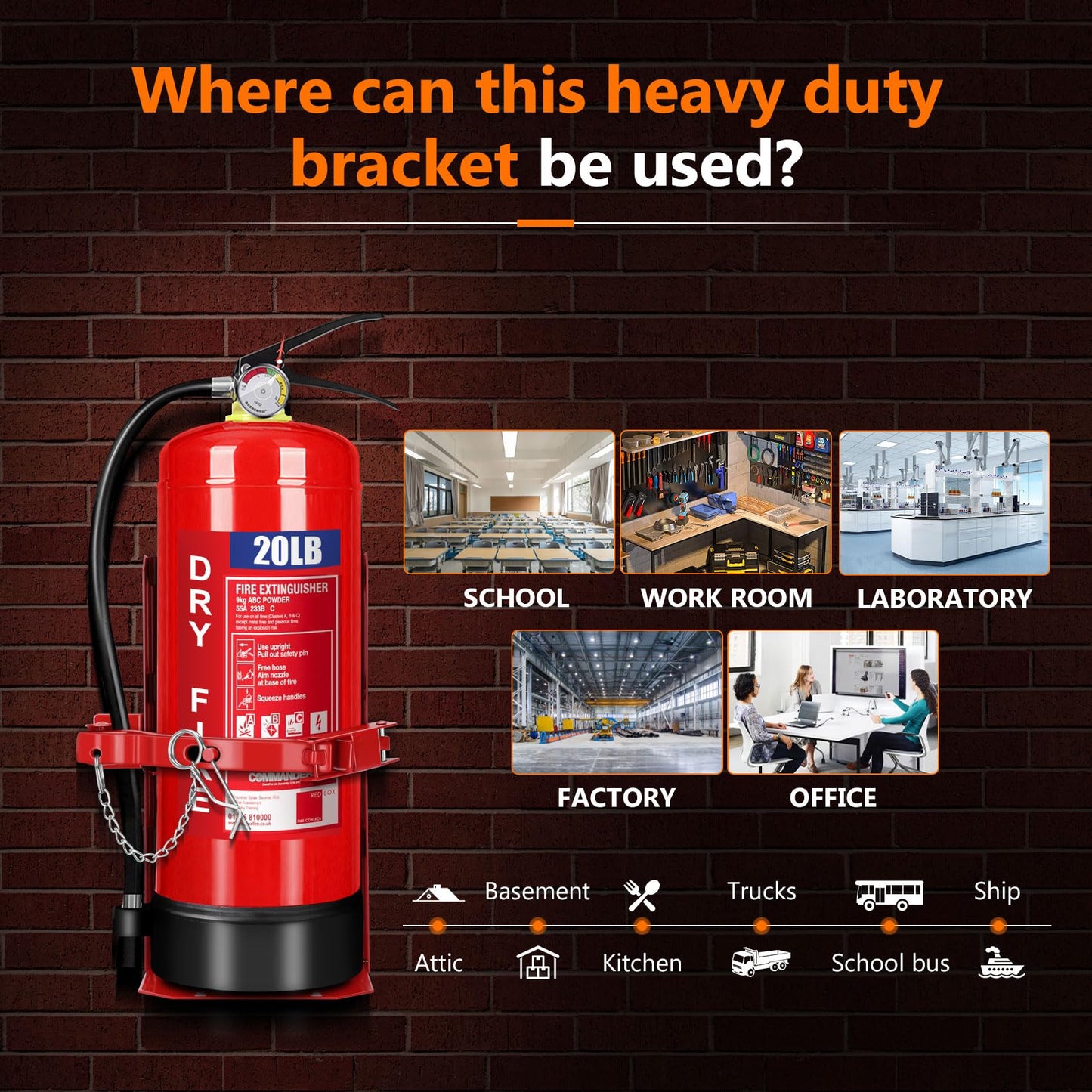 Heavy Duty Vehicle Bracket,Fire Extinguisher Brackets&Mounts-St12 Steel Red, Fit 20lb Dry/10lb Co2 Extinguisher-for School,Garage,Vehicle,Boat,Truck Generic Replacement for 810 by amerex