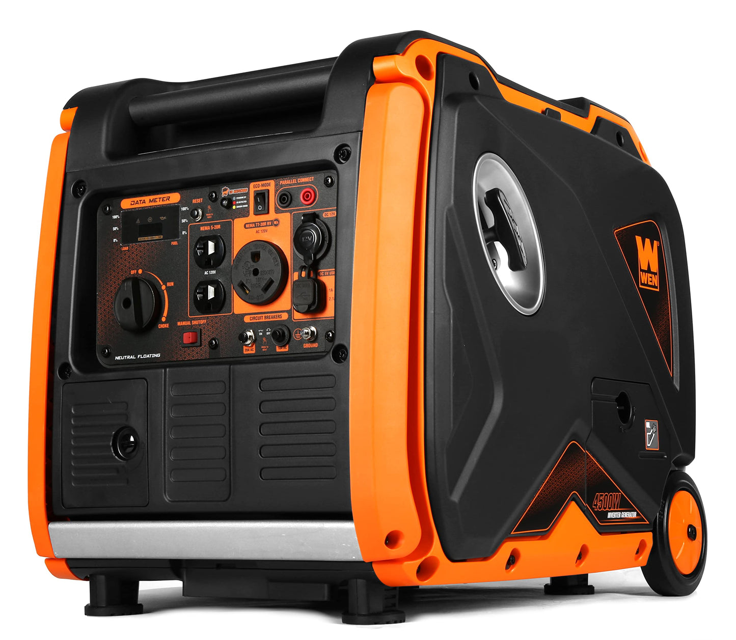 Wen 56450Ix Dual Super Quiet 4500-Watt Rv-Ready Portable Inverter Generator With Fuel Shut-Off And Co Watchdog Black