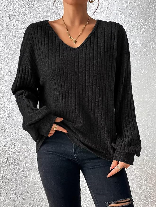 Women's Fall V Neck Sweaters 2025 Loose Fit Lightweight Casual Tunic Fashion Tops