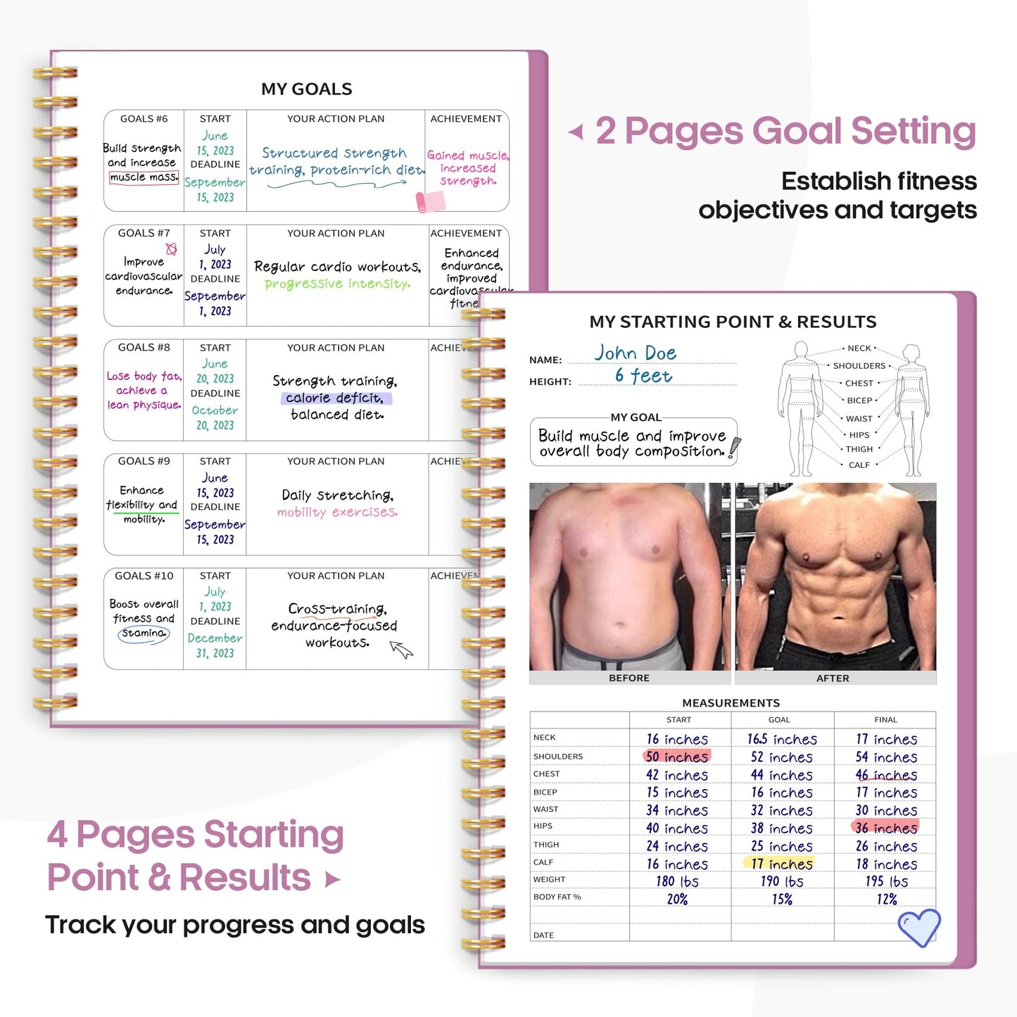 Fitness Workout Journal for Women & Men, A5(5.5" x 8.2") Workout Log Book Planner for Tracking, Progress, and Achieving Your Wellness Goals-Purple