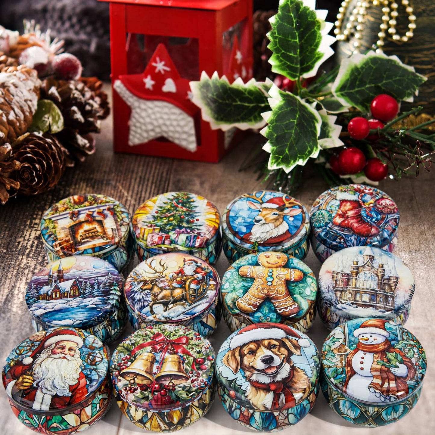Yinuo Candle Christmas Scented Candles Gift Set – 12 Pack Long Lasting Soy Wax Holiday Candles in Decorative Tin Jars, Winter Home Decor, Relaxing Aromatherapy Gifts for Women & Friends