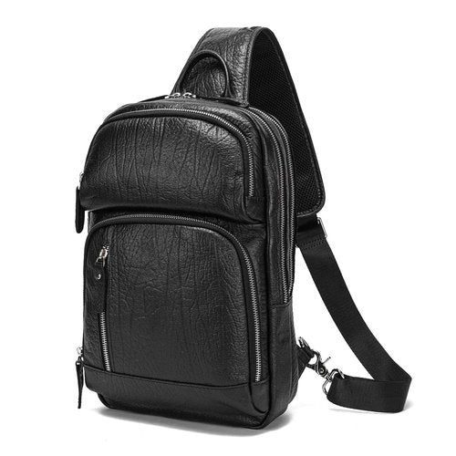 LANNSYNE Full Grain Leather Sling Bag For Men, Crossbody Bag fits 12.9" iPad Crossbody Chest Daypack